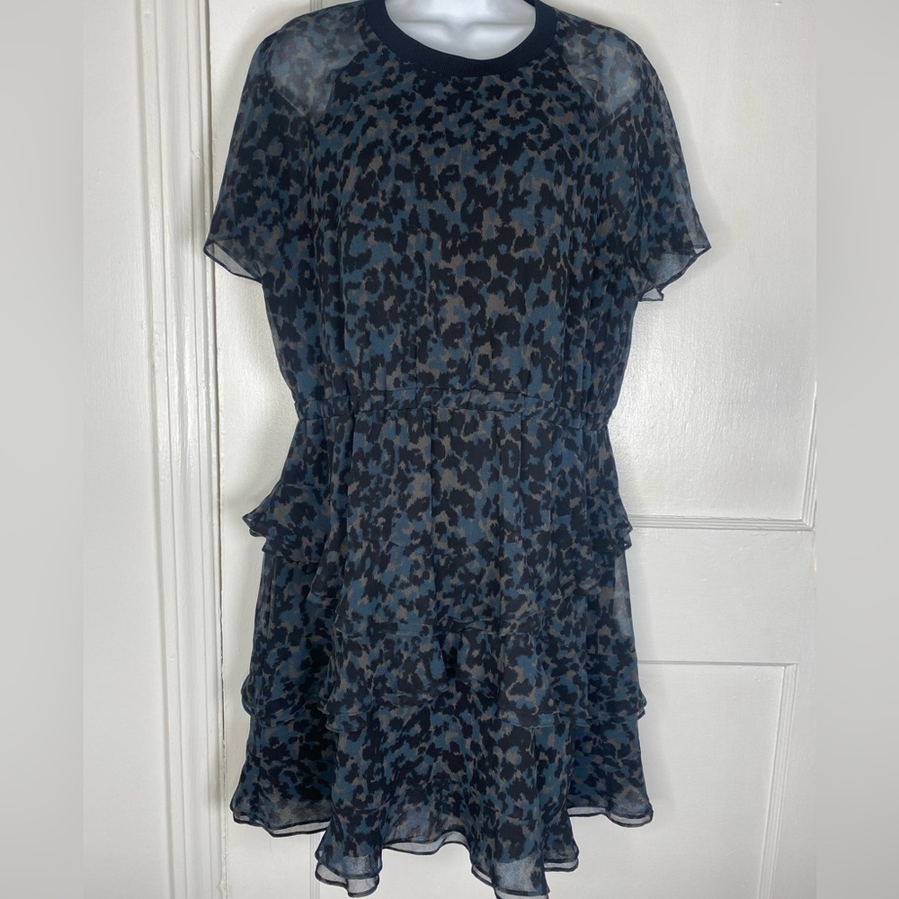 MADEWELL Blue and Black Women's Tiered Ruffle Dress